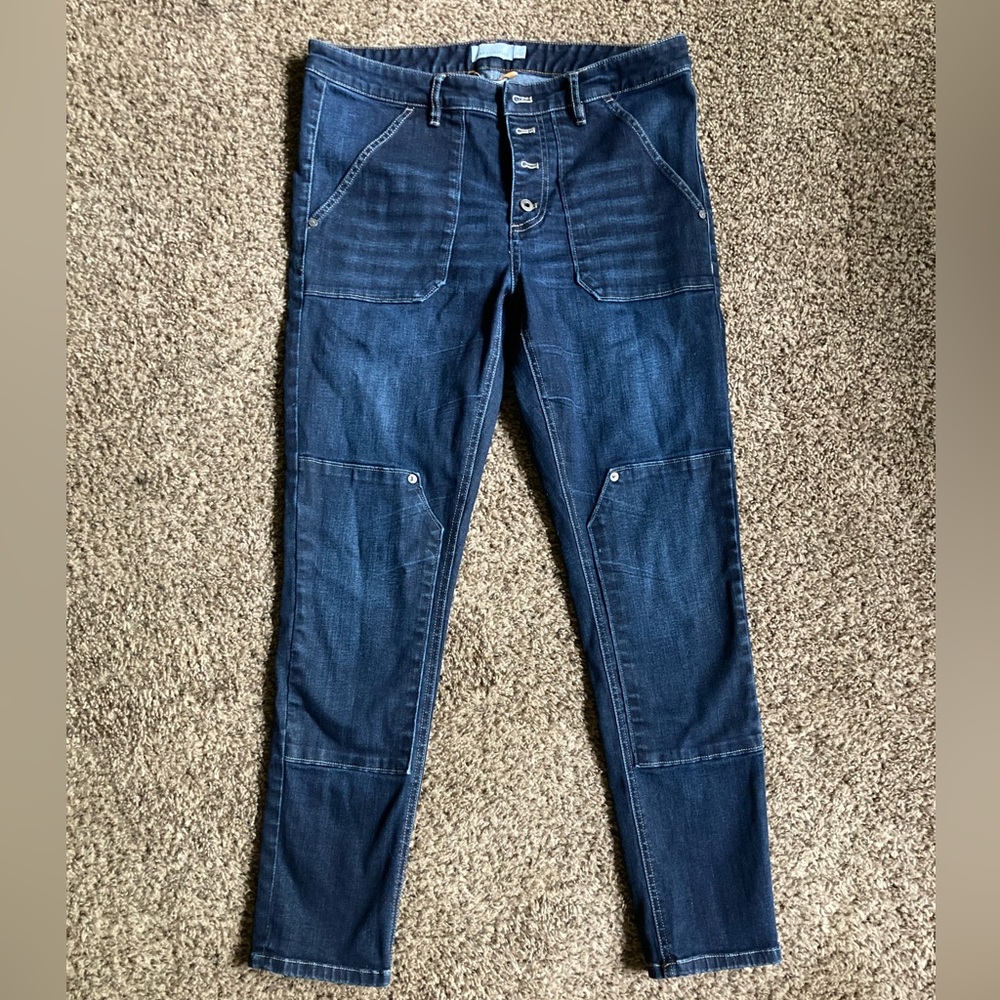 L.L. Bean Signature Jeans, dark wash midrise with knee patches, size 12
